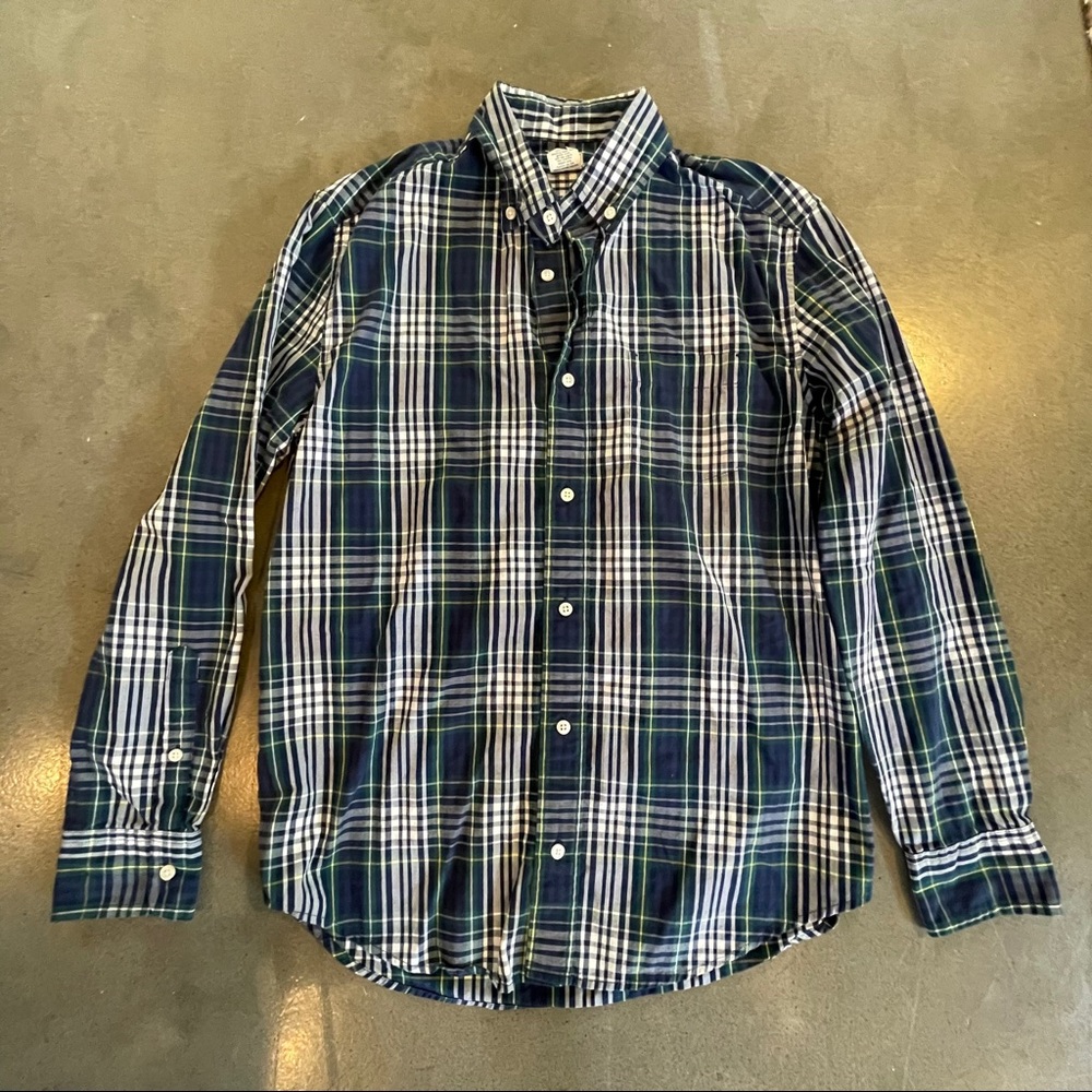 Crewcuts blue green plaid button down shirt boys